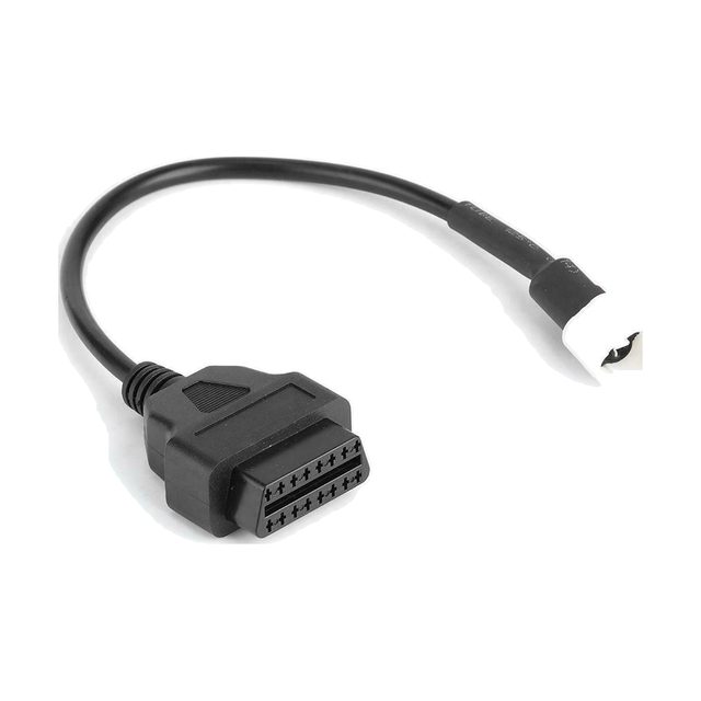 Adapterkabel til Yamaha-motorcykel med hvidt 3-polet stik og sort 16-polet OBD2-stik