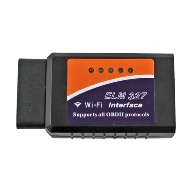 Sort ELM327 WiFi-adapter med orange etiket