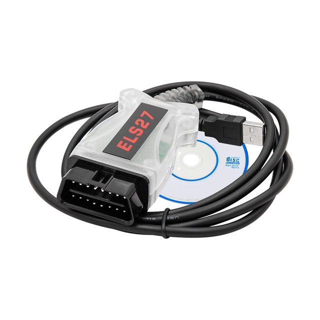 ELS27-adapter med OBD2-stik, USB-kabel og cd med programmer