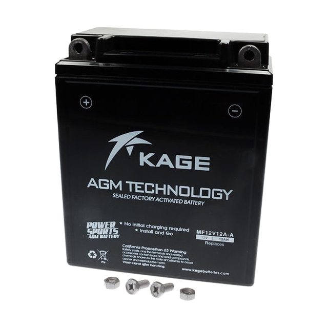 12N12A-4A-1-motorcykelbatteri, 12N12A-4A-1-motorcykelbatteri set forfra med begge poler