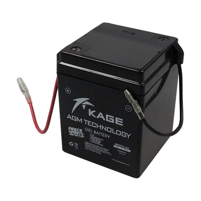 6N4-2A-4-gelbatteri til motorcykel, 6N4-2A-4-motorcykelbatteri set forfra med begge poler