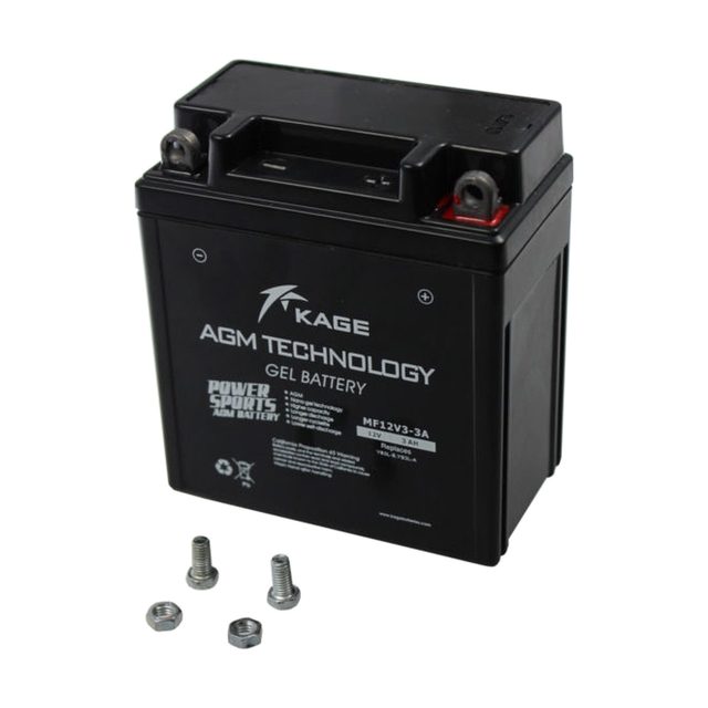 YB3L-B-gelbatteri til motorcykel, YB3L-B-motorcykelbatteri set forfra med begge poler