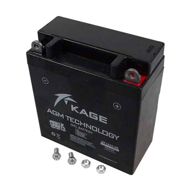 YB5L-B-gelbatteri til motorcykel, YB5L-B-motorcykelbatteri set forfra med begge poler