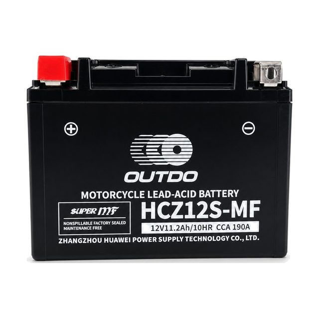 OUTDO HCZ12S-MF, YTZ12S-motorcykelbatteri set forfra med begge poler