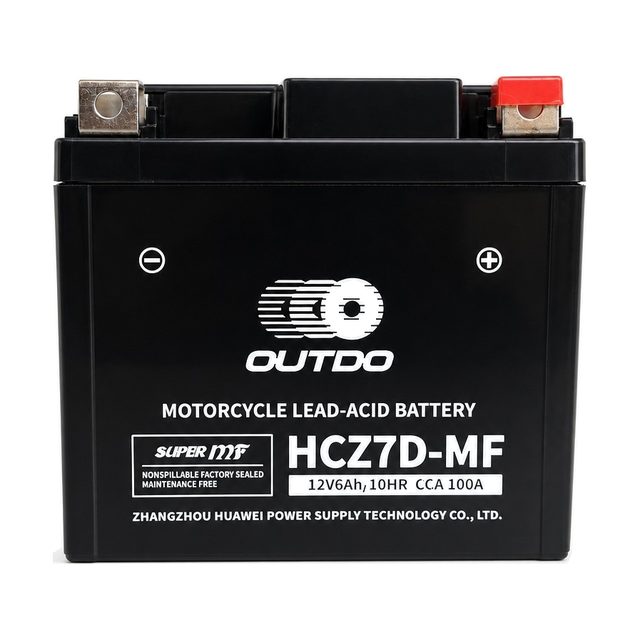 OUTDO HCZ7D-MF, YTZ7S-motorcykelbatteri set forfra med begge poler