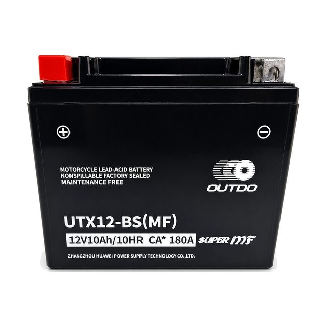 OUTDO UTX12-BS, YTX12-BS-motorcykelbatteri set forfra med begge poler