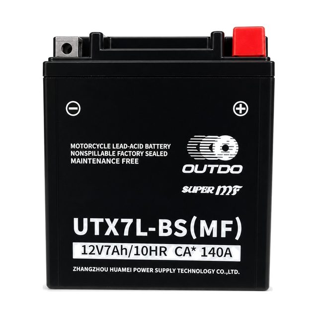 OUTDO UTX7L-BS, YTX7L-BS-motorcykelbatteri set forfra med begge poler