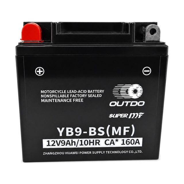 OUTDO YB9-BS, YB9-B-motorcykelbatteri set forfra med begge poler