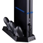 4-i-1 Lodret PS4-stand med blæser, USB-hub og oplader til 2 controllere