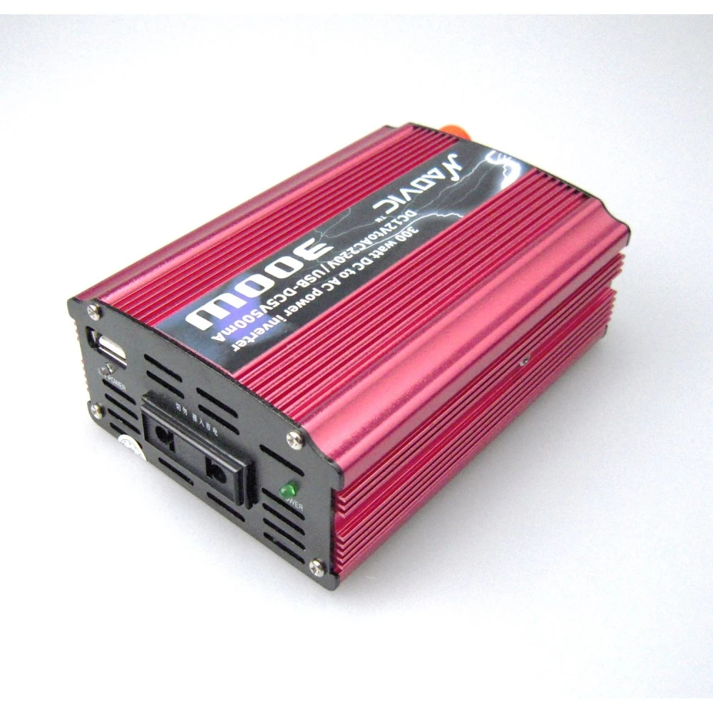 Adaptador corriente 12V-220V 300W para coche con pinzas para batería
