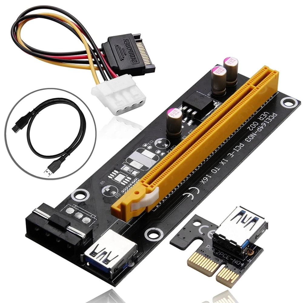 PCI-E 1x til 16x mining-adapter med USB 3.0 - Satkit