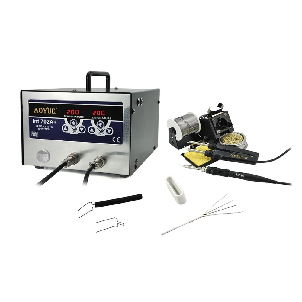 Aoyue Int 702a+ loddekolbe station med loddekolbe og pincet til PCB-reparation
