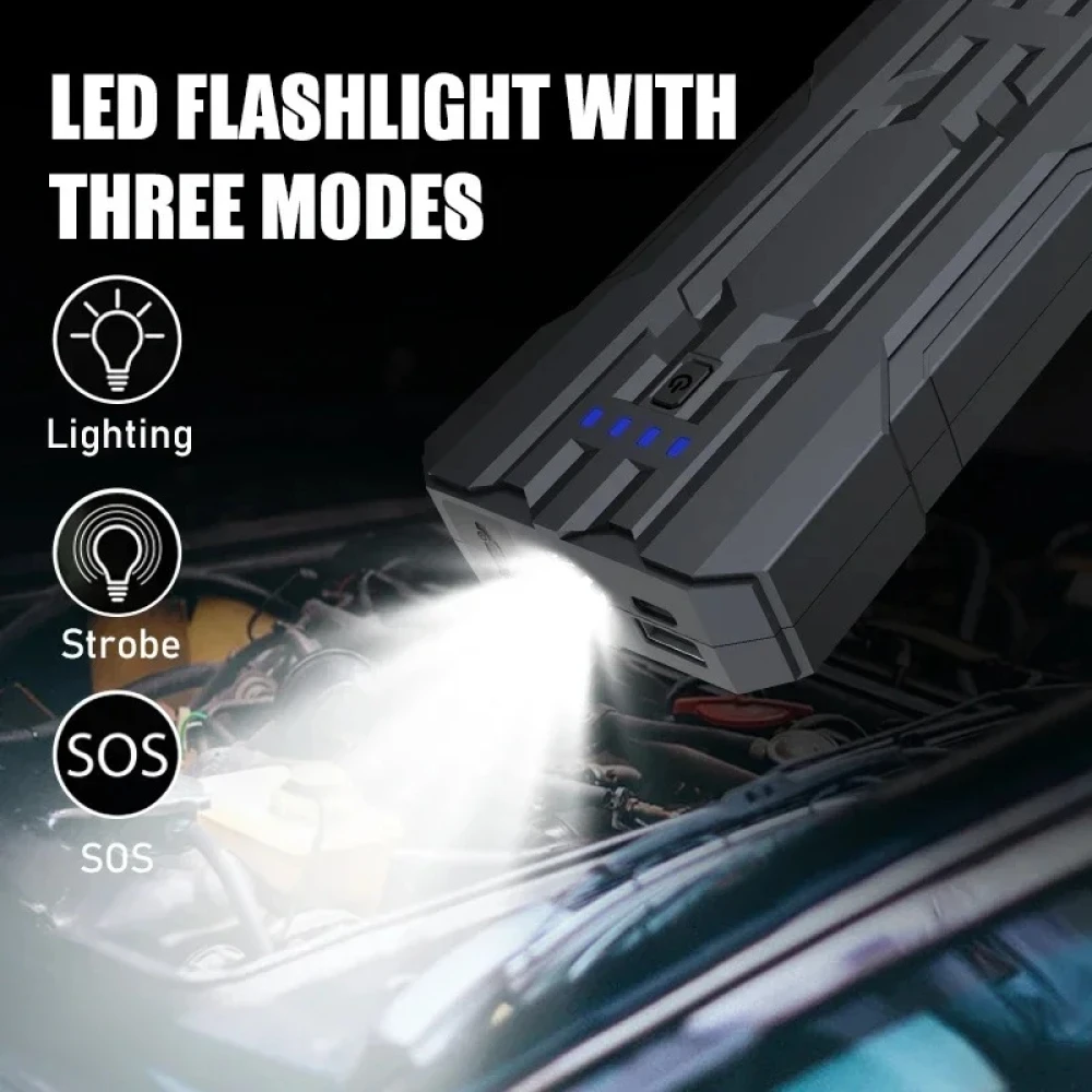 Bilbatteri starthjælp 8000mAh Jumpstarter S301 med LED SOS-lommelygte