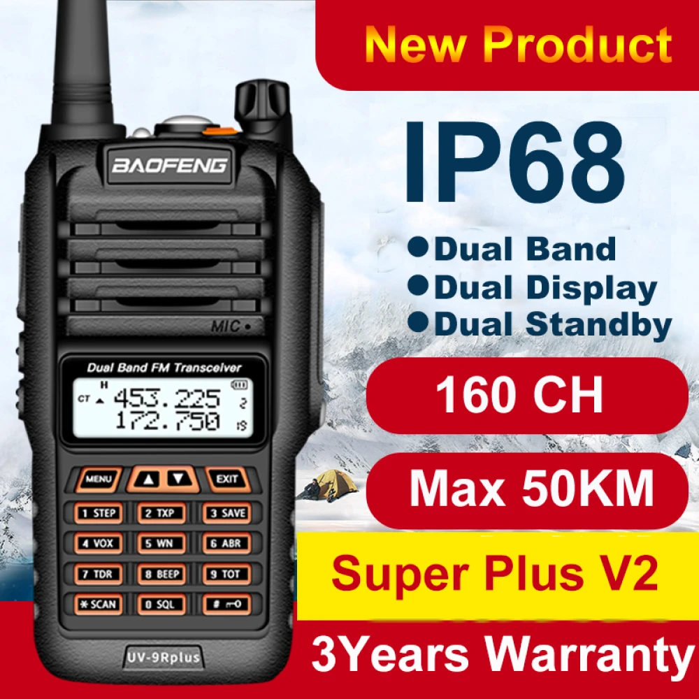 Baofeng UV9R Plus walkie-talkie med lang rækkevidde og 160 kanaler VHF/UHF