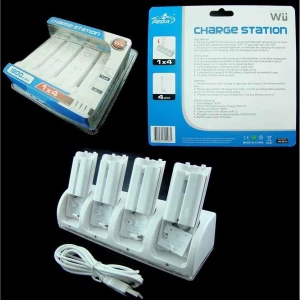 Opladningsstation til 4 Wii-fjernbetjeninger med 4 batterier - samtidig opladning