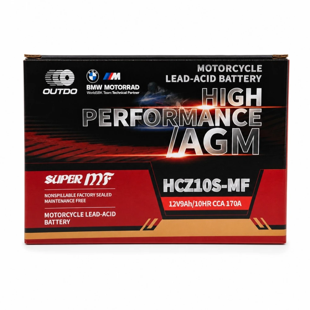 Motorcykelbatteri AGM 12V 9Ah OUTDO HCZ10S-MF - Kompatibel Yuasa YTZ10S(-BS) / GTZ10S / ETZ10S