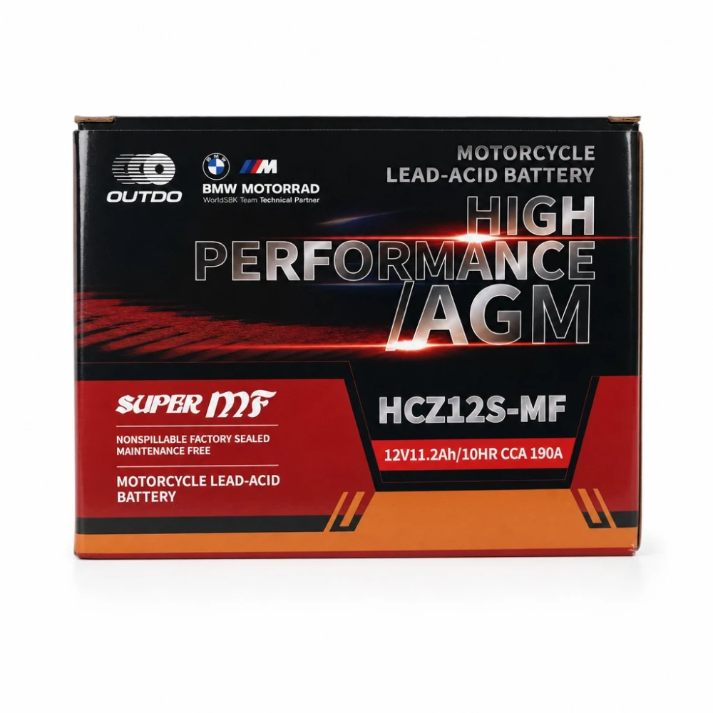 Motorcykelbatteri AGM 12V 11.2Ah OUTDO HCZ12S-MF - Kompatibel med Yuasa YTZ12S(-BS) / GTZ12S / ETZ12S