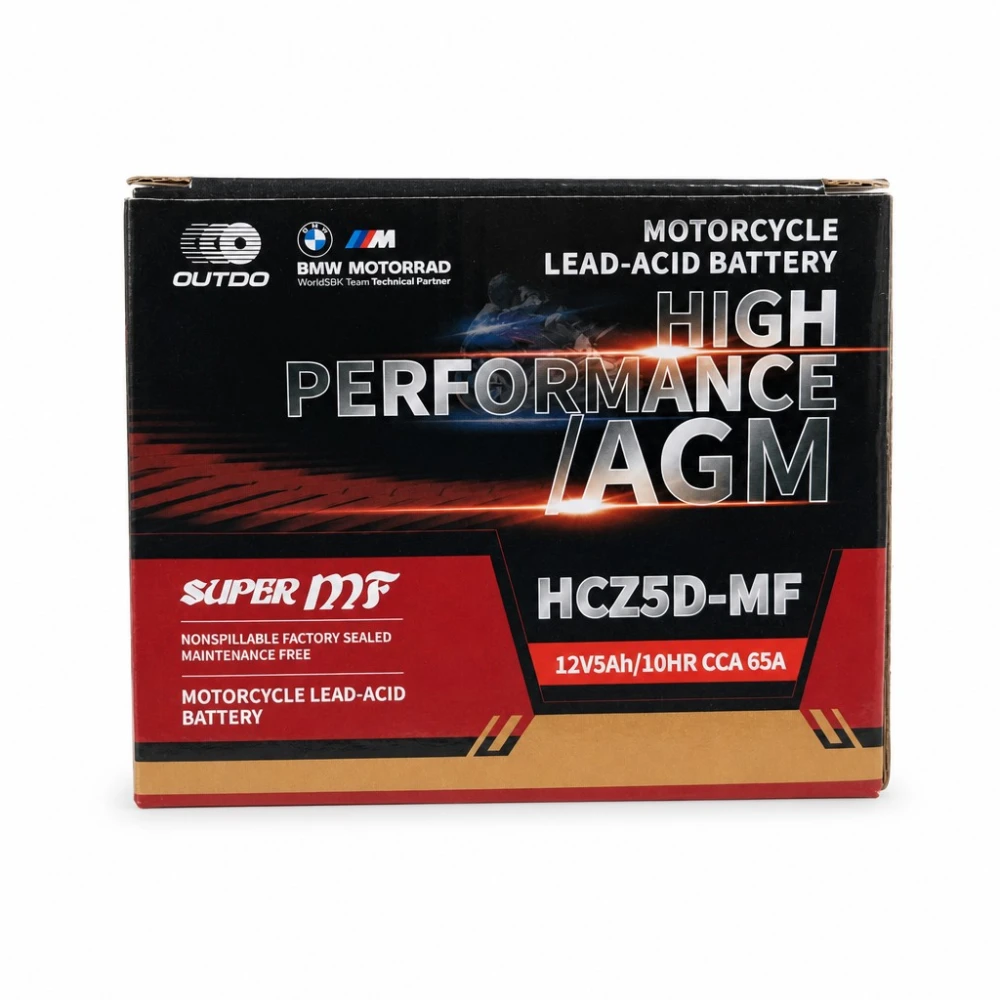 Motorcykelbatteri AGM 12V 5Ah OUTDO HCZ5D-MF - Kompatibel med Yuasa YTZ7S-BS / GTZ7S / ETZ5L-BS