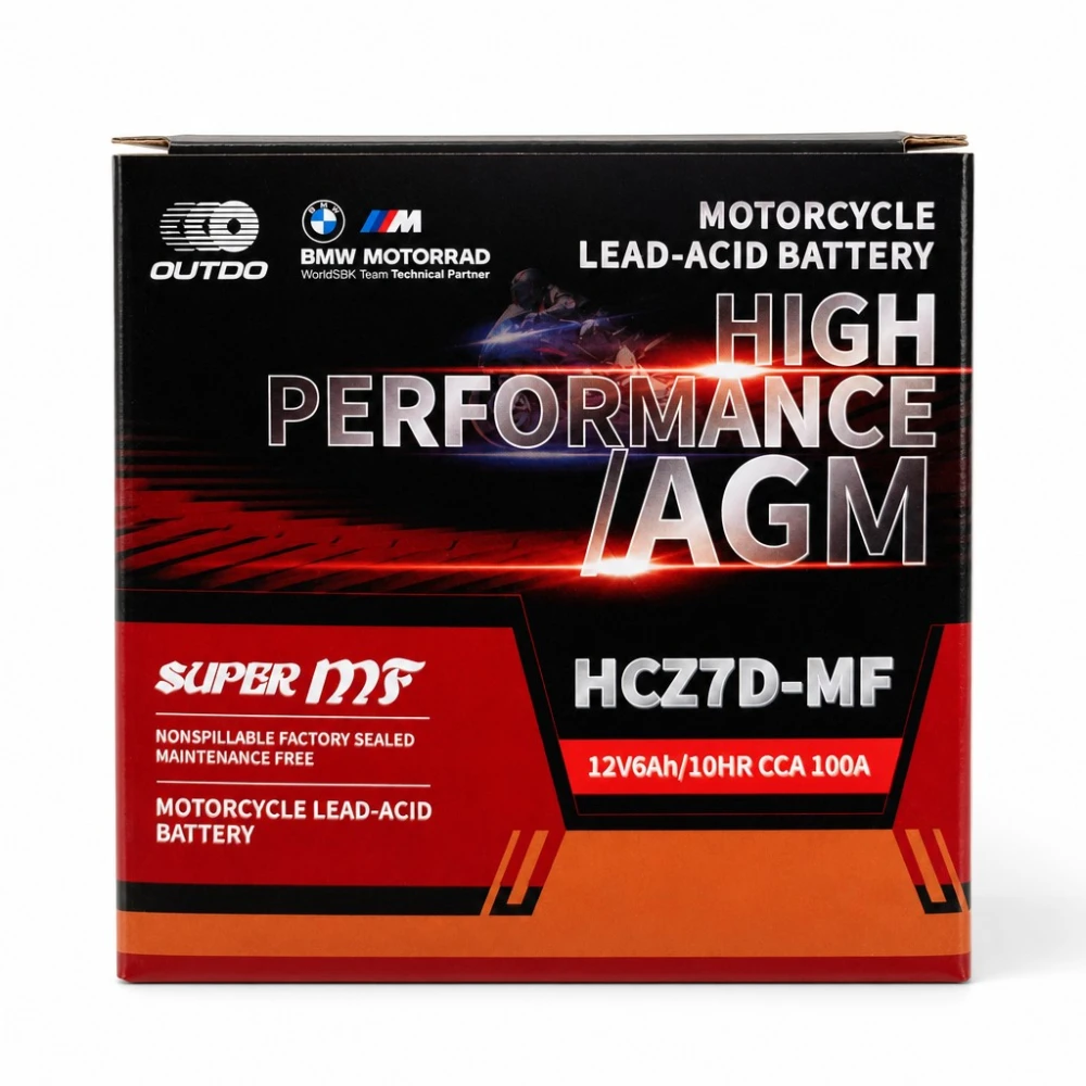Motorcykelbatteri AGM 12V 6Ah OUTDO HCZ7D-MF - Kompatibel med Yuasa YTZ7S-BS / GTZ7S / ETZ7S