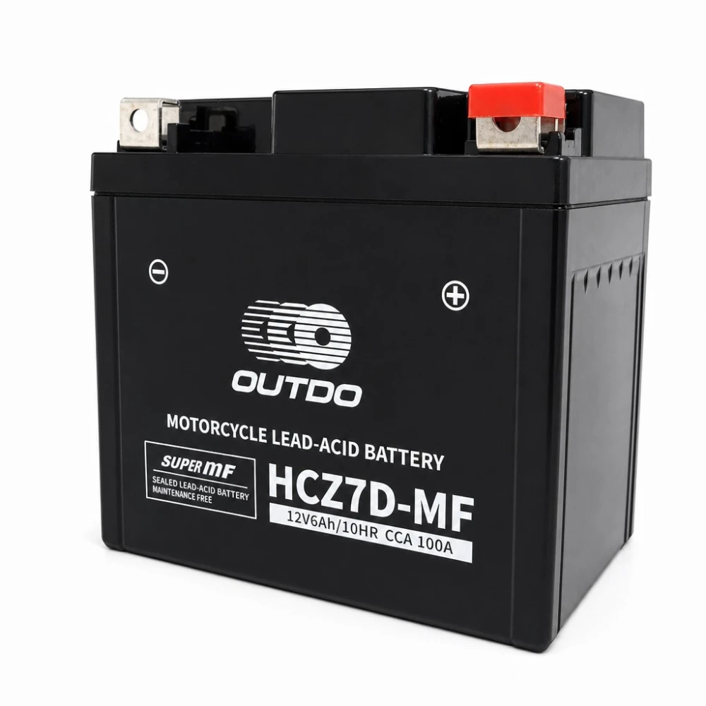 Motorcykelbatteri AGM 12V 6Ah OUTDO HCZ7D-MF - Kompatibel med Yuasa YTZ7S-BS / GTZ7S / ETZ7S