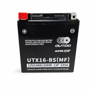 Motorcykelbatteri AGM 12V 14Ah OUTDO UTX16-BS(MF) - Kompatibel Yuasa YTX16-BS / GTX16-BS / ETX16-BS / 16-B
