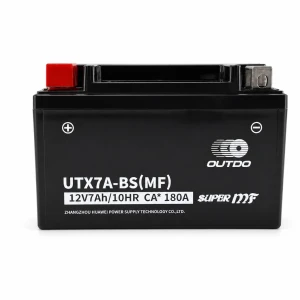 Motorcykelbatteri AGM 12V 7Ah OUTDO UTX7A-BS(MF) - Kompatibel Yuasa YTX7A-BS / GTX7A-BS / ETX7A-BS