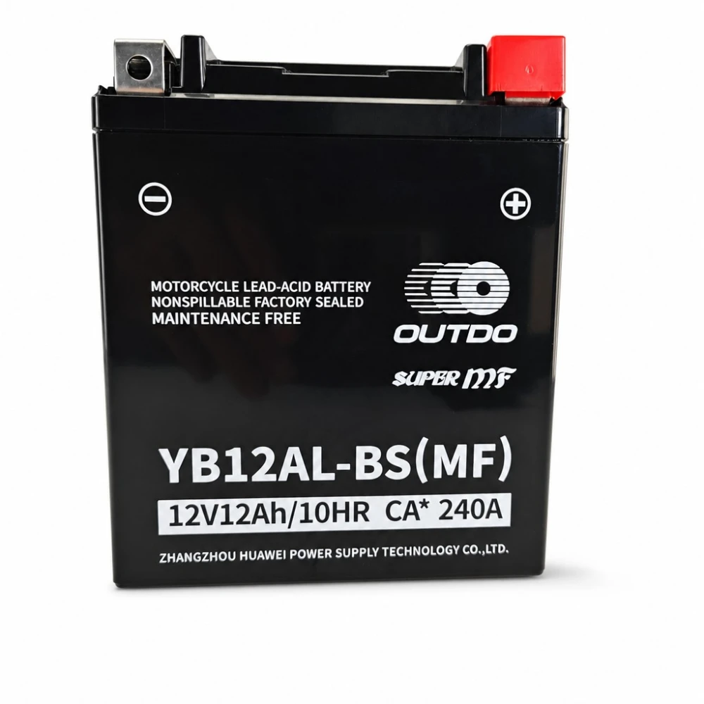 Motorcykelbatteri AGM 12V 12Ah OUTDO YB12AL-BS(MF) - Kompatibel Yuasa YB12AL-A2 / GS YB12AL-A2 / 12N12-4A-1 (flooded tilsvarende)
