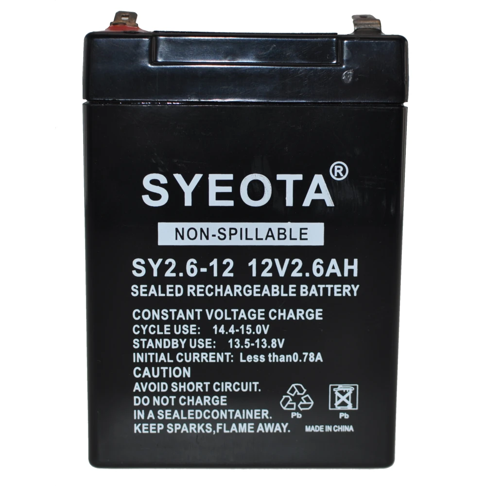 Genopladeligt blybatteri 12V 2.6Ah SY2.6-12 til alarmer, vægte og legetøj