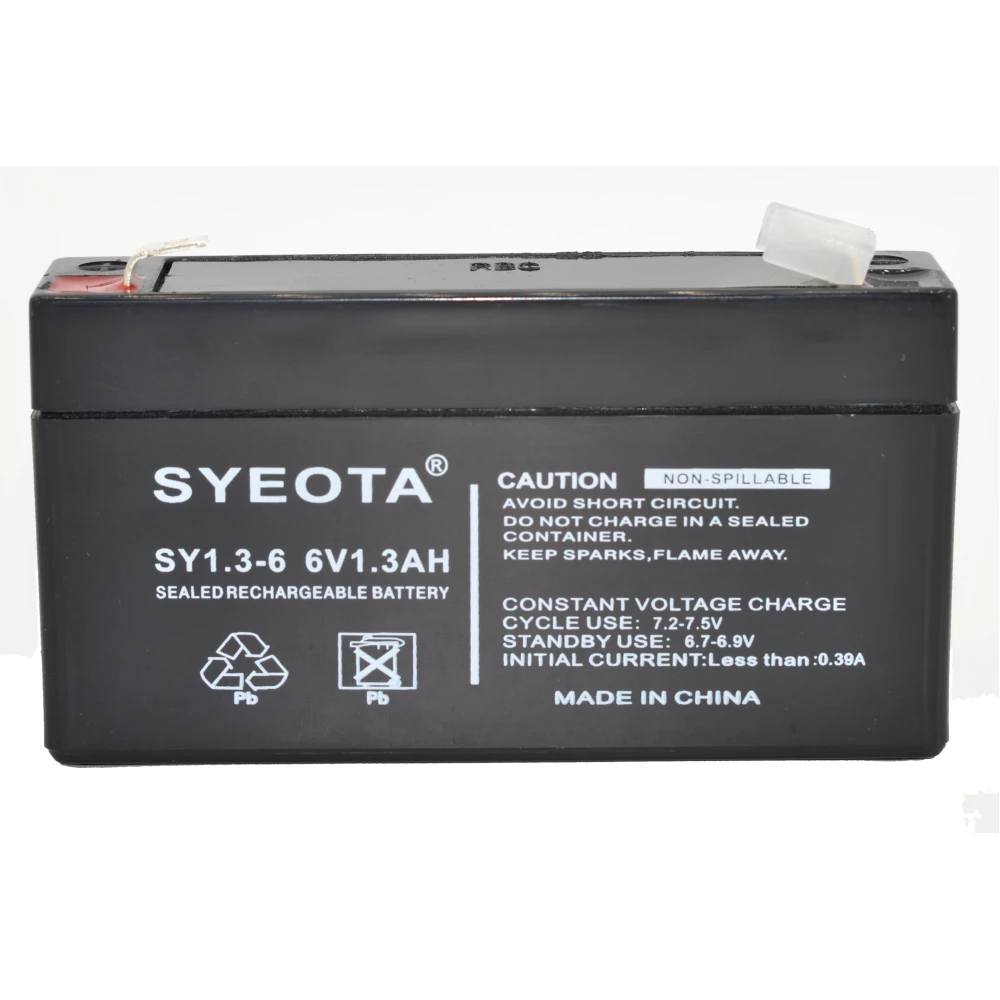 Genopladeligt blybatteri 6V 1.3Ah til alarmer SY6V1.3
