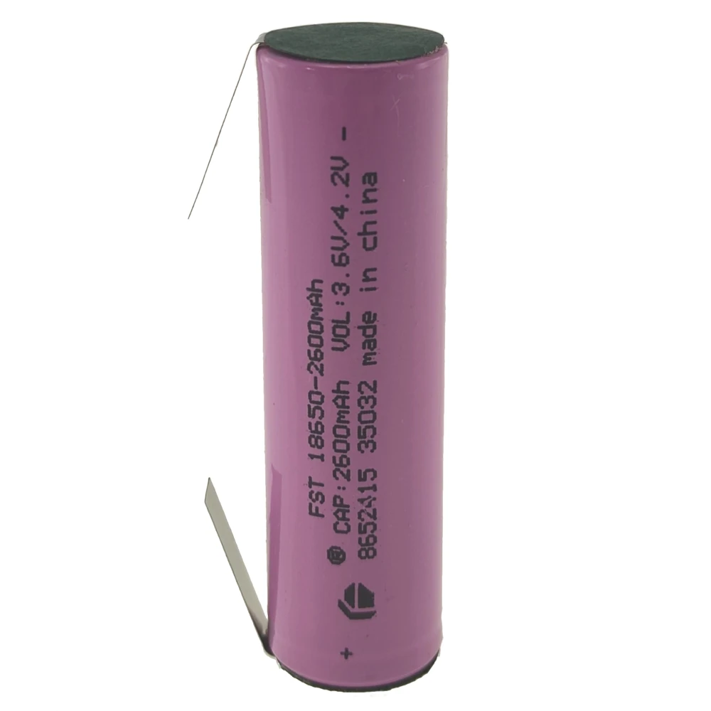 Genopladeligt 18650 batteri 2600mAh 3,7V med loddefane i høj kvalitet