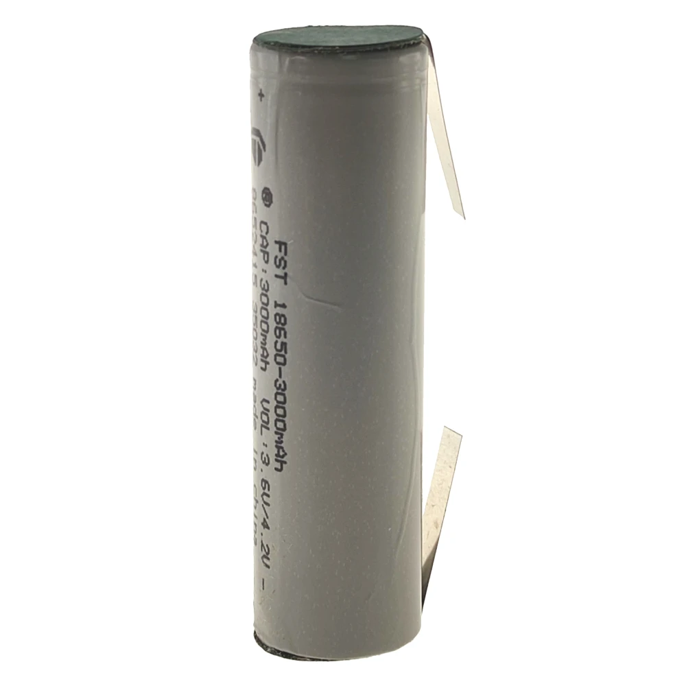 Genopladeligt 18650-batteri 3000mAh med loddefane