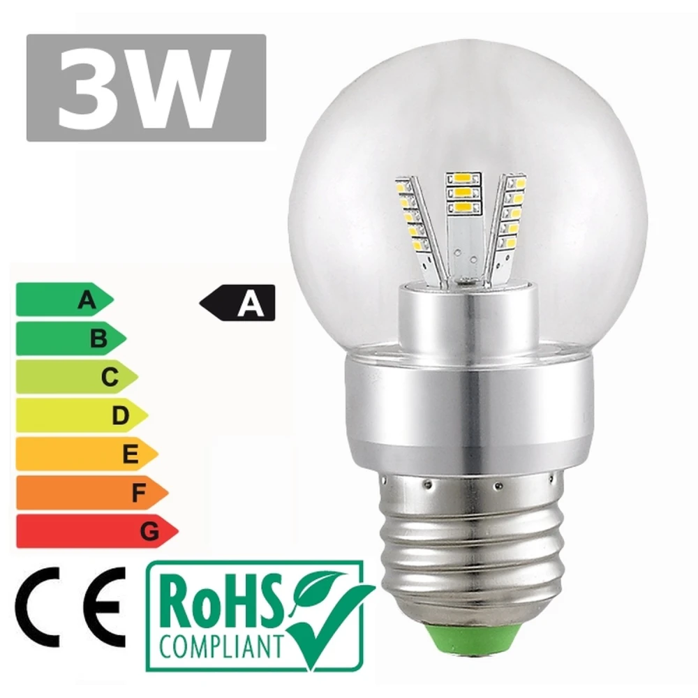 LED-pære E27 3W 6500K 360° klart hvidt lys og lavt forbrug