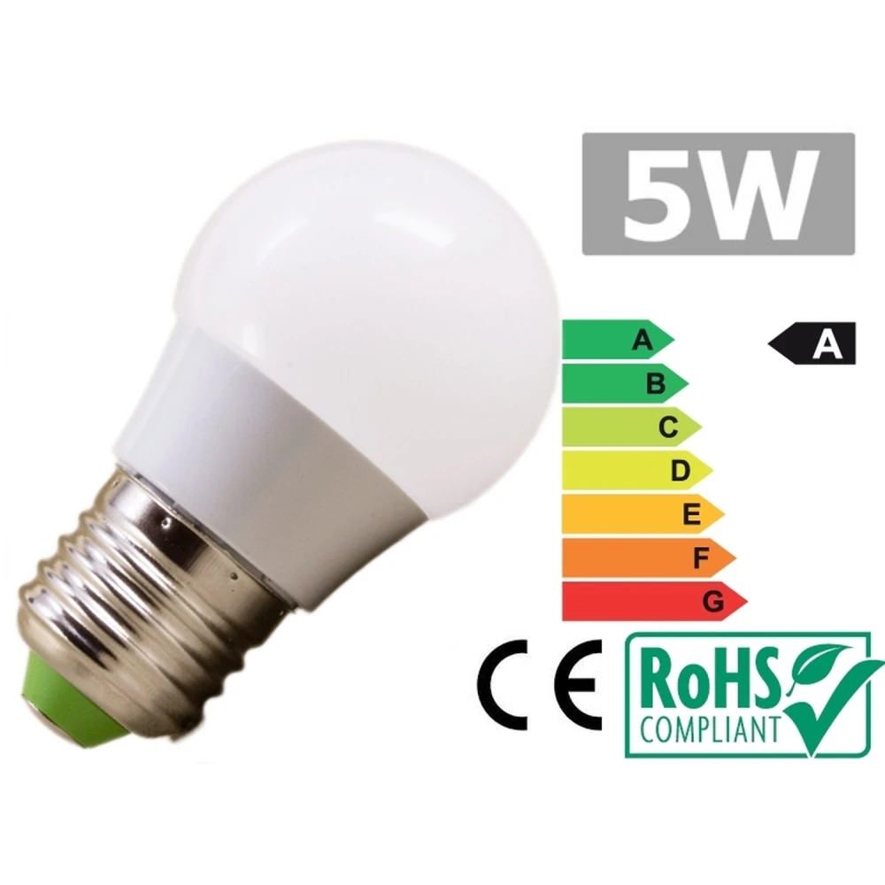 LED-pære E27 5W 3300K varm hvid med høj energieffektivitet