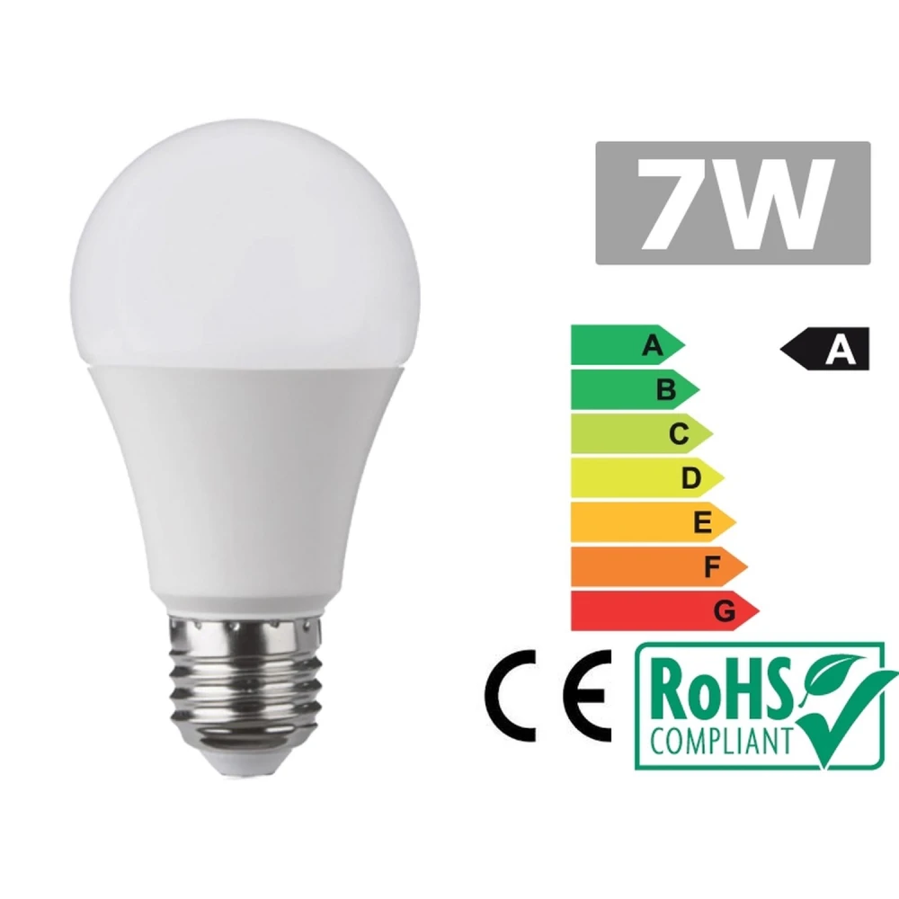 LED-pære E27 7W 6500K klart lys med høj effektivitet