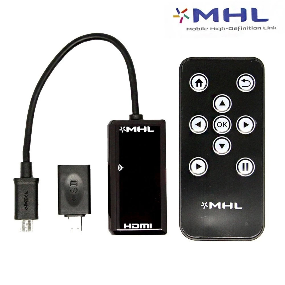 MHL til HDMI-adapterkabel med fjernbetjening til Galaxy S2, S3, S4, S5, Note 2 og HTC One