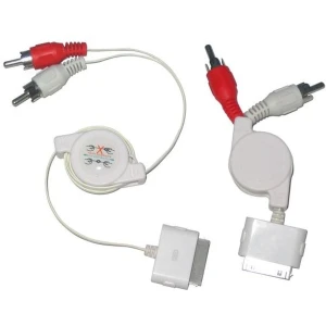 Retraktabel stereo-kabel til iPod, iPhone, iPad med Dock Connector