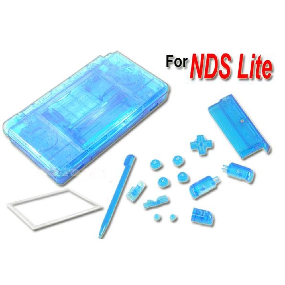 Nintendo DS Lite udskiftningscover blå transparent med knapper og skruer