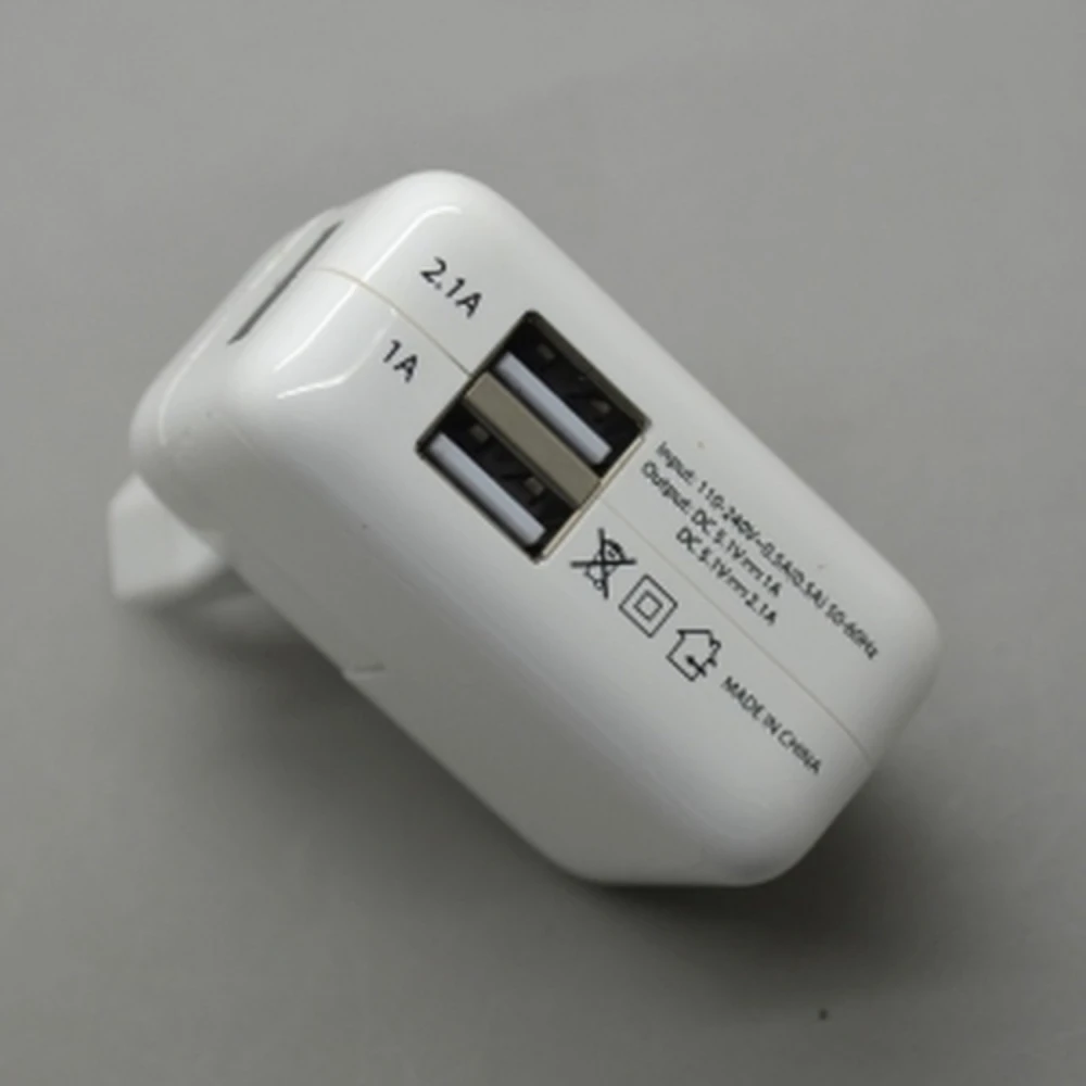 Dual USB-vægoplader 2,1A og 1A til tablets og mobiler