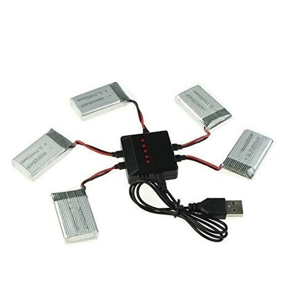 USB-oplader til 5 batterier samtidig til Syma X5C quadcopter og kompatible modeller