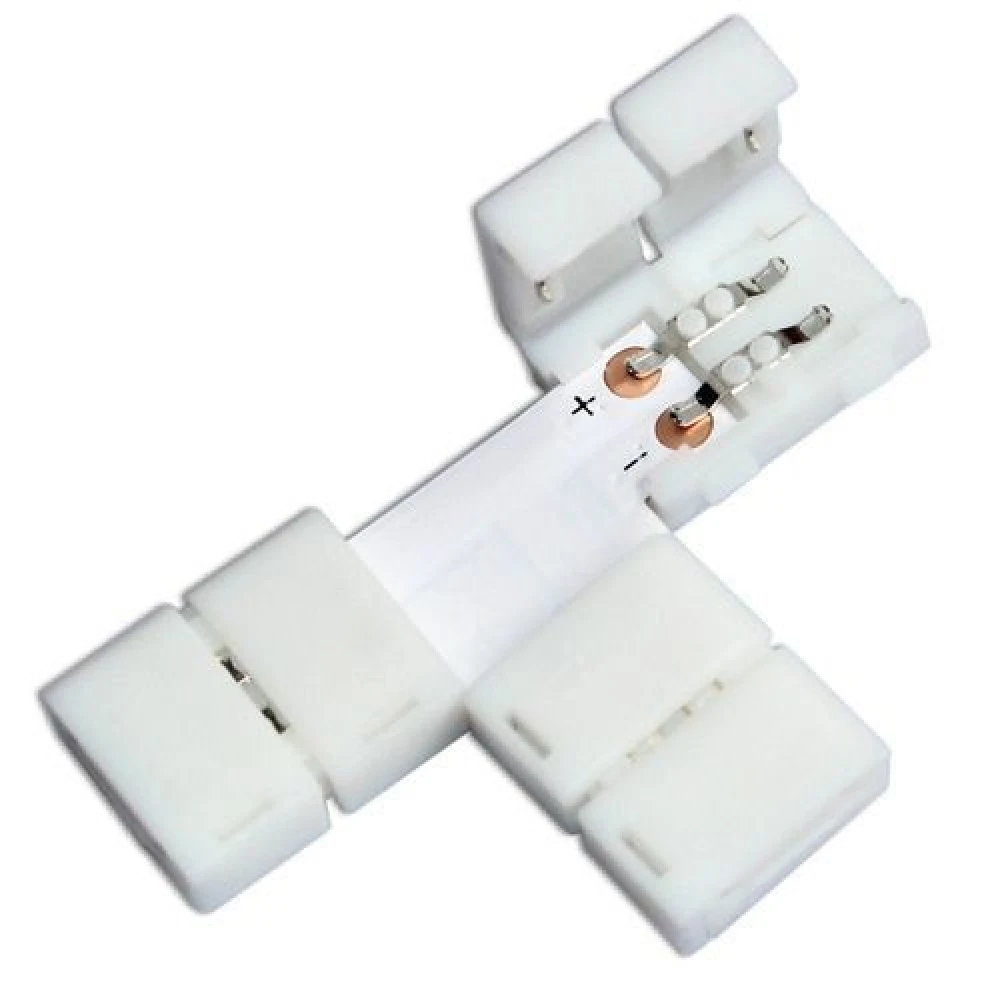 LED clip-connectors i T-form 10mm 2 pin 5050/5630 RGB til LED-strips