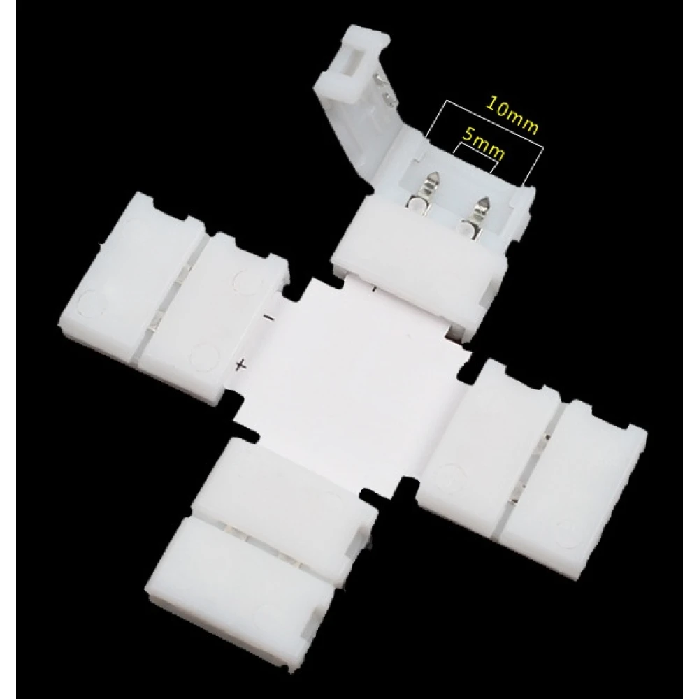 LED clip connectors X-form 10mm 2-pin 5050 RGB til LED strips
