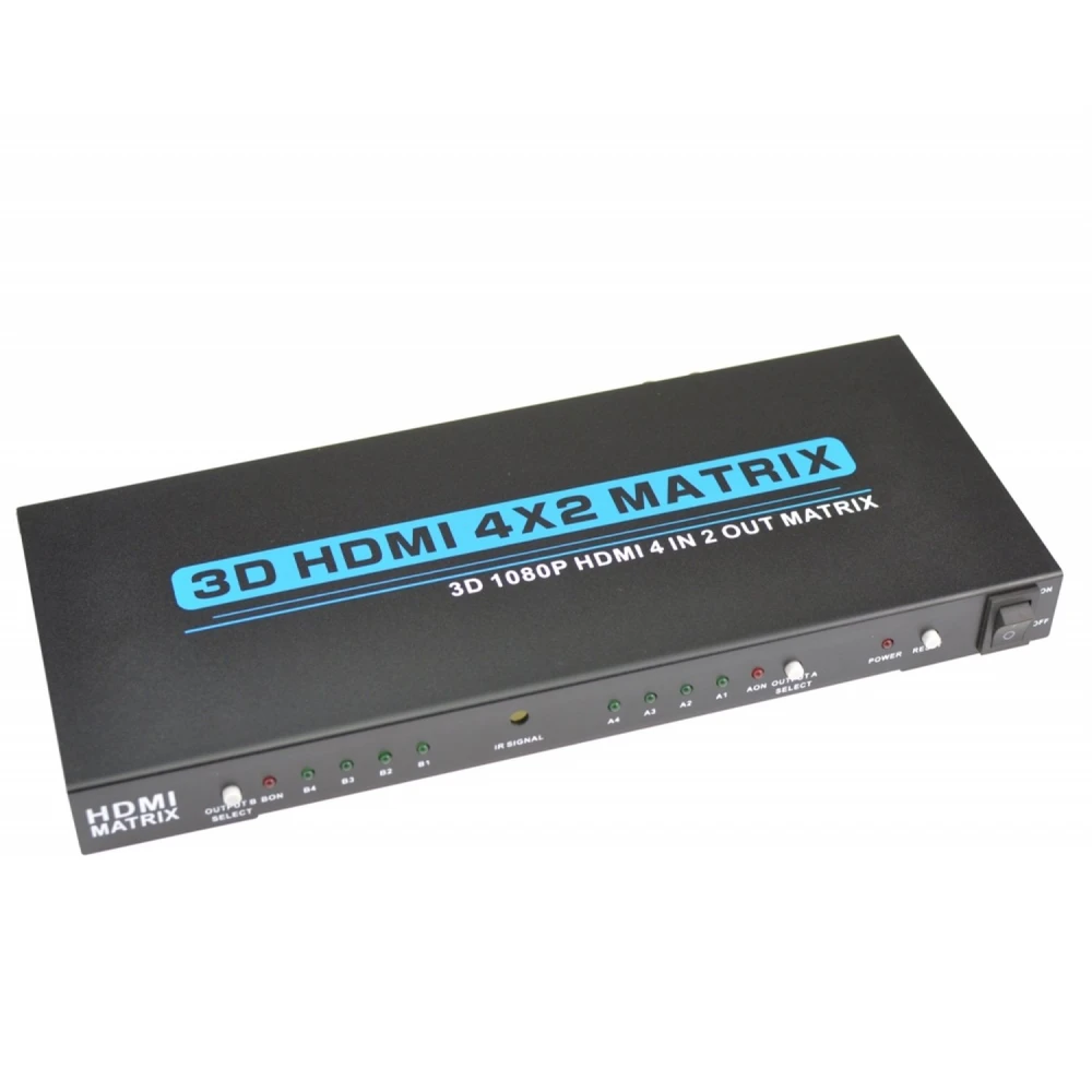 Conmutador matriz HDMI 4x2 Full HD 1080p 3D con control remoto con conexiones HDMI