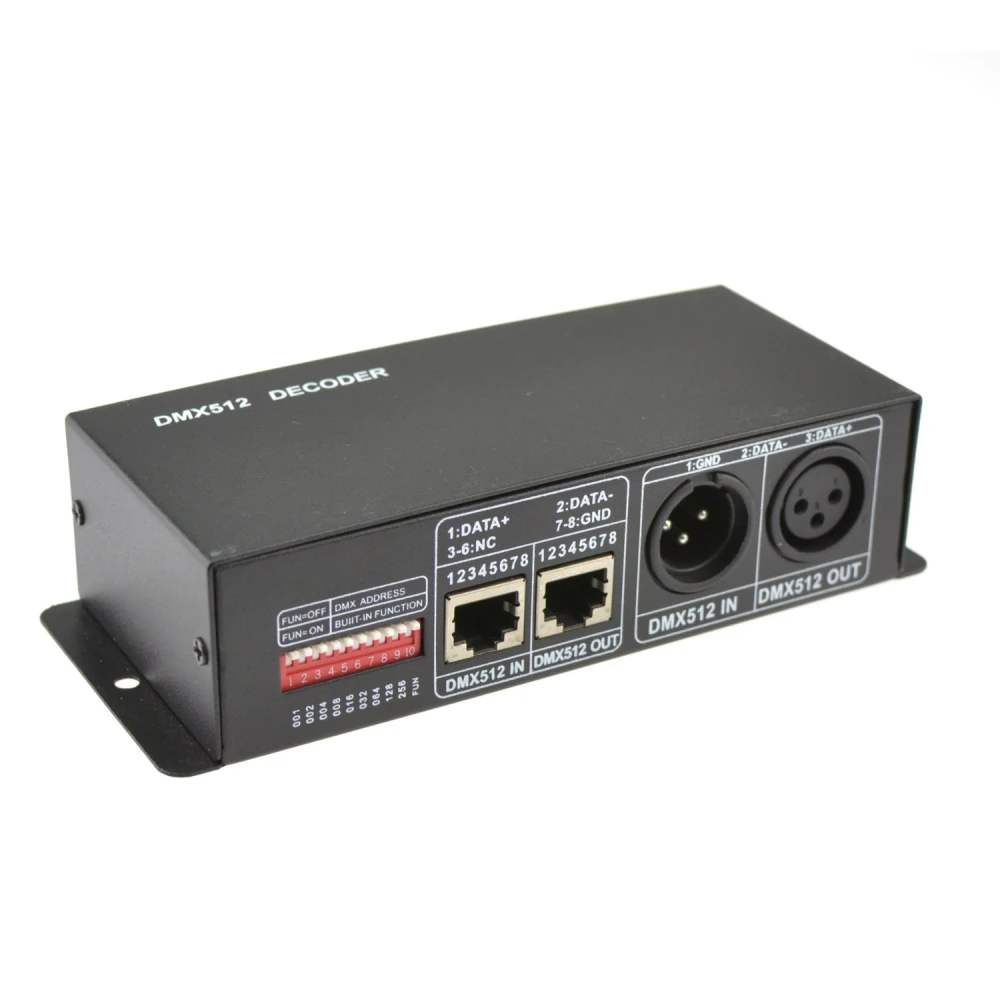 Vista lateral del controlador DMX512 para tiras LED RGB 12/24VDC