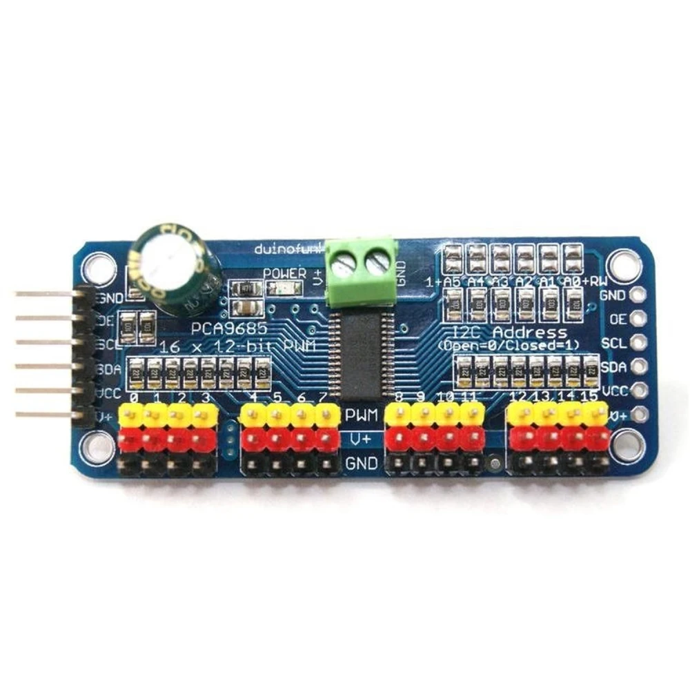 PCA9685 16-kanals servo controller med 12-bit PWM I2C til Arduino