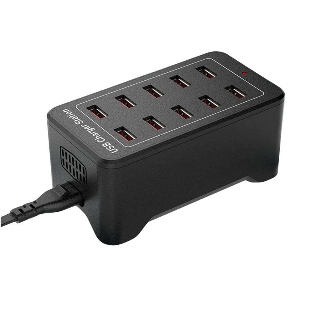 USB-ladestation med 10 porte og IQ Charge - 50W 12A, 2.4A pr. port