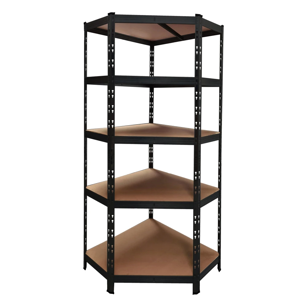 Sort hjørnehylde i metal 180x75x40 cm med 5 justerbare hylder