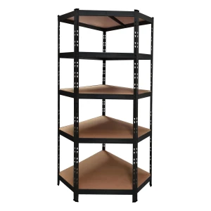 Sort hjørnehylde i metal 180x75x40 cm med 5 justerbare hylder