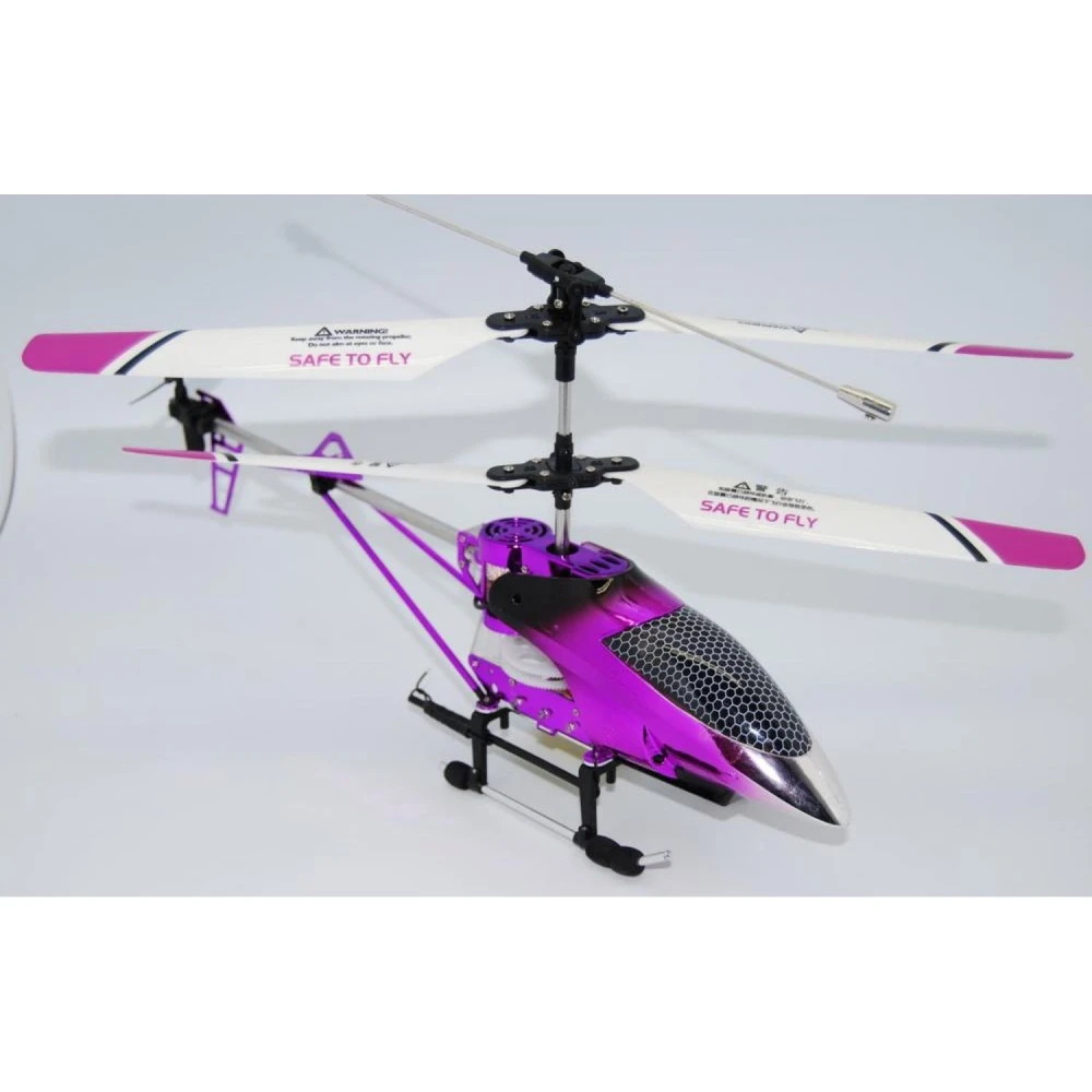 Vista lateral del helicóptero radio control M-1 V2 morado
