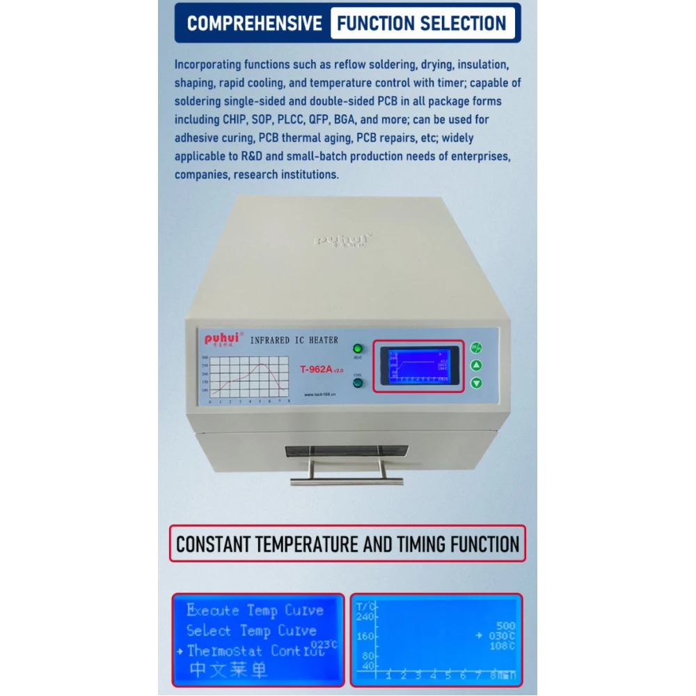 Infrarød reflow-ovn T-962A Puhui V2.0 til SMD og BGA