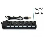 USB 2.0 hub med 7 porte og strømforsyning, sort